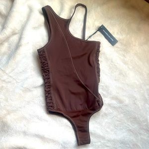 COPY - ASYMMETRIC RUCHED SIDE BODYSUIT - CHOCOLATE BROWN